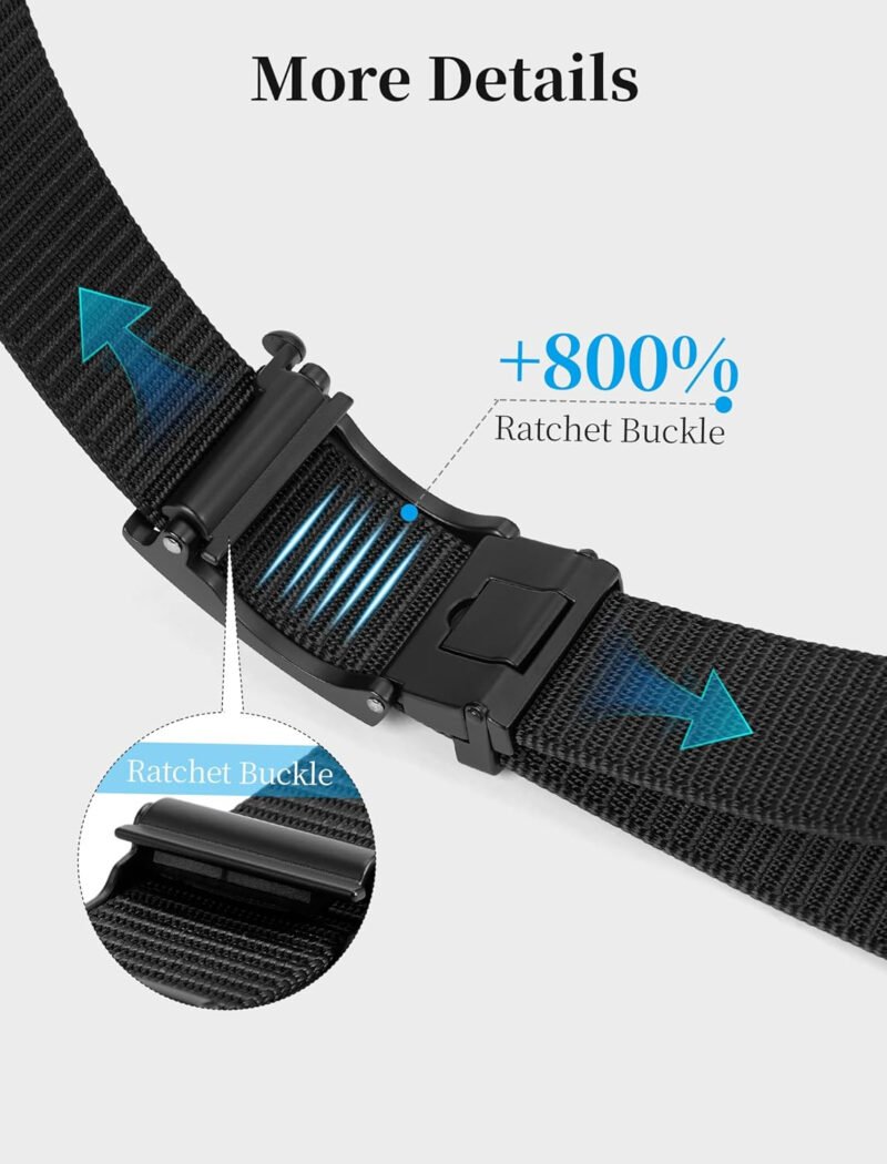 Men’s Ratchet Tactical Belt, Nylon Web Work Belts with Automatic Slide Buckle,Durable Adjustable Golf Belts