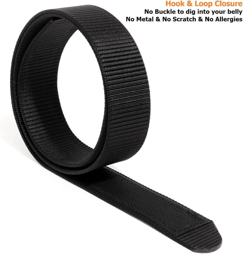 No-Scratch Nylon Belt 1 3/8″ No Metal Buckle Belt w/Hook & Loop Closure TSA Approved for Work Travel Mechanic Driver