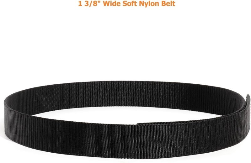No-Scratch Nylon Belt 1 3/8″ No Metal Buckle Belt w/Hook & Loop Closure TSA Approved for Work Travel Mechanic Driver