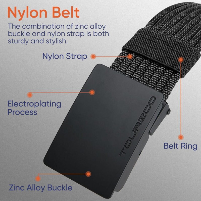 Nylon Military Tactical Belts for Men 1.5″ No Holes Adjustable Webbing Canvas Belt for Hiking, Casual & Outdoor