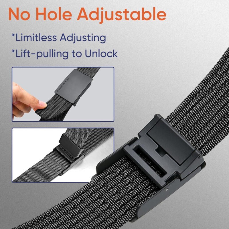 Nylon Military Tactical Belts for Men 1.5″ No Holes Adjustable Webbing Canvas Belt for Hiking, Casual & Outdoor
