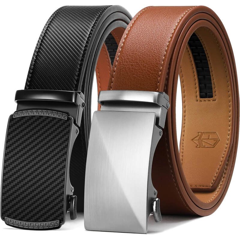 Zitahli Ratchet Belt for Men – 2 Packs Leather Mens belt For Gift Men Dress and Casual,Trim to Fit