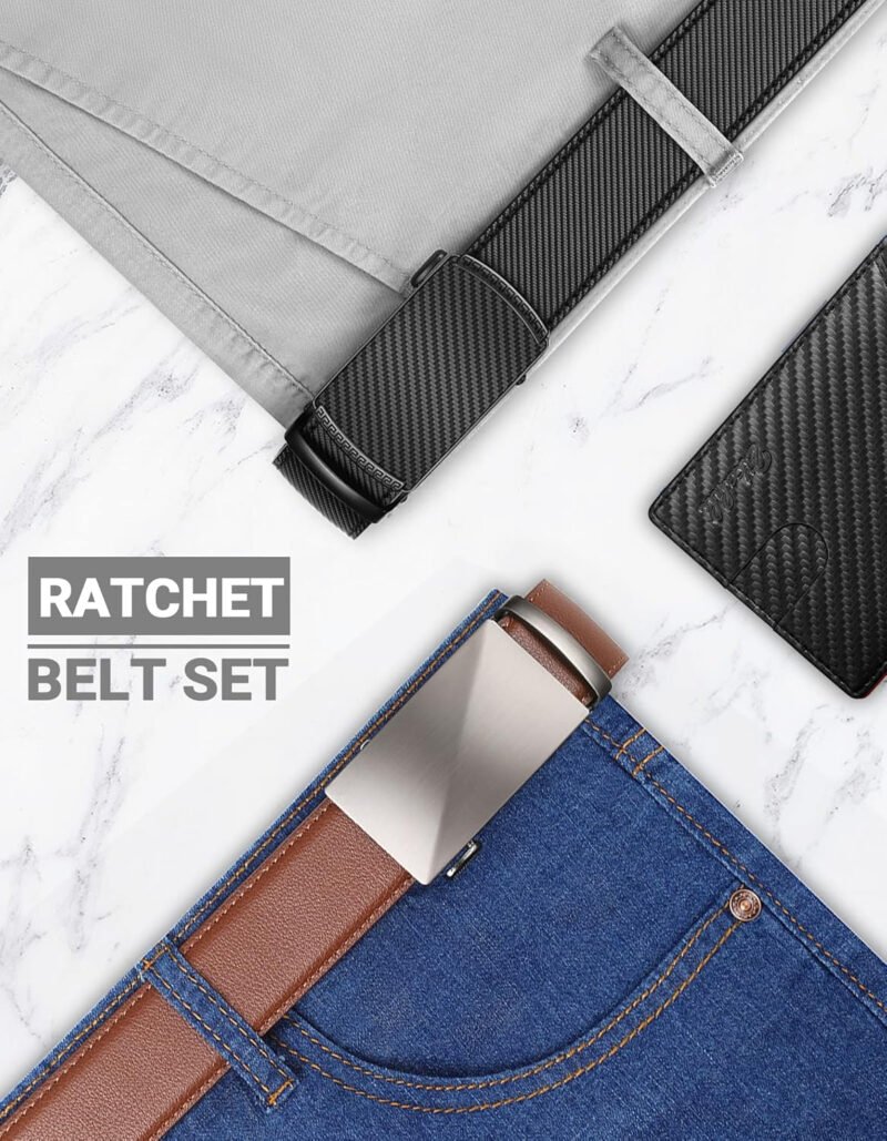 Zitahli Ratchet Belt for Men – 2 Packs Leather Mens belt For Gift Men Dress and Casual,Trim to Fit