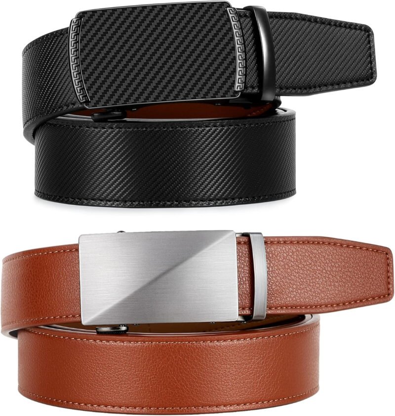 Zitahli Ratchet Belt for Men – 2 Packs Leather Mens belt For Gift Men Dress and Casual,Trim to Fit