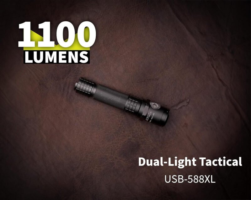 Nightstick USB-588XL Metal USB Dual-Light Tactical Flashlight – White Spot – White Flood – Li-Ion – Black