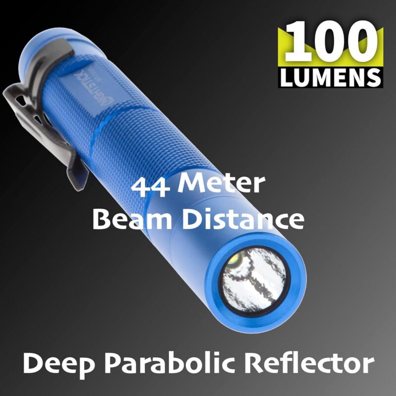 Nightstick MT-100BL Mini-TAC Metal LED Flashlight – 2 AAA, 5.4 in (137 mm), Blue