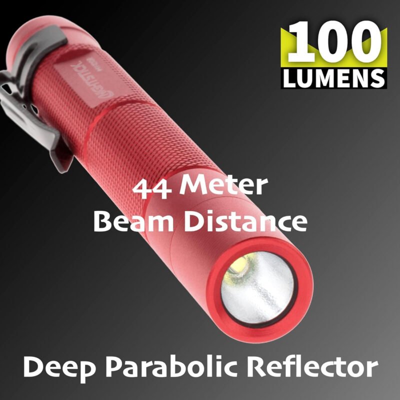 Nightstick MT-100R Mini-TAC Metal LED Flashlight – 2 AAA, 5.4 in (137mm), Red