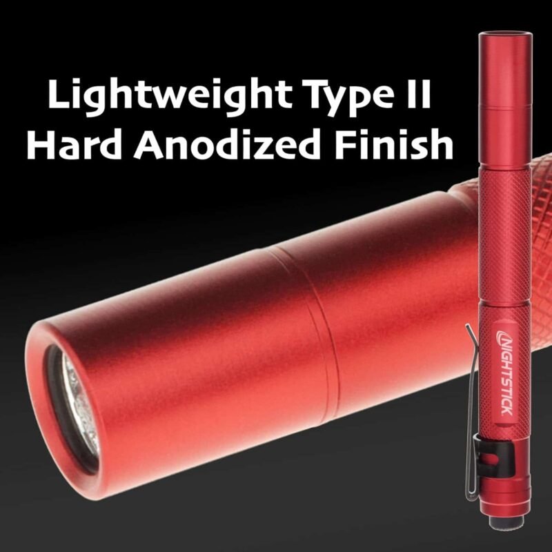 Nightstick MT-100R Mini-TAC Metal LED Flashlight – 2 AAA, 5.4 in (137mm), Red