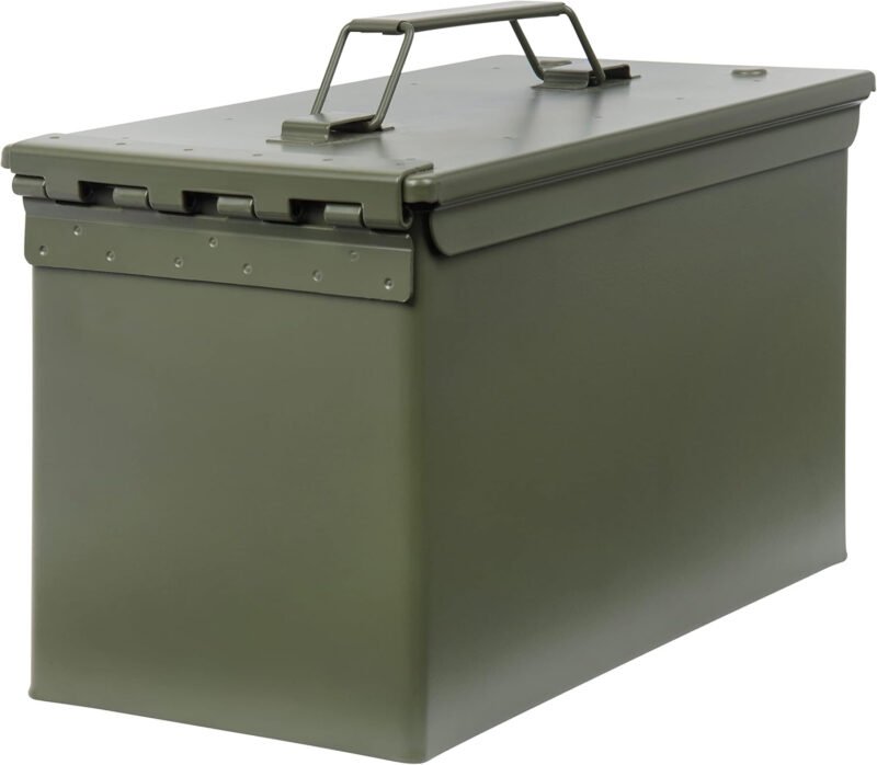 Allen Company Classic Steel Ammo Box, Lockable & Waterproof Lid, 2 Sizes: .30 / .50 Caliber, Army Green