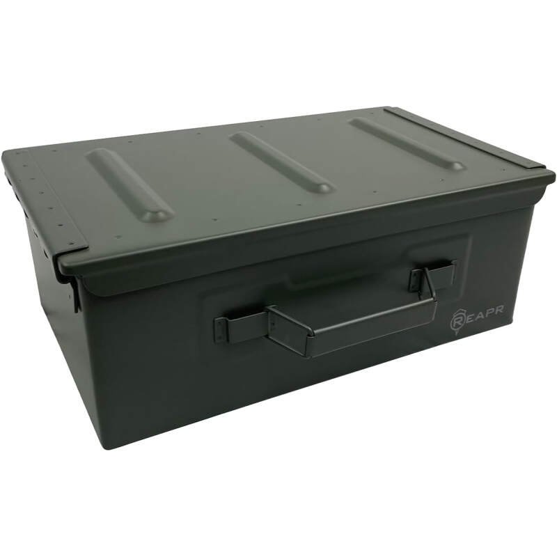 Reapr Heavy Duty Steel Ammo Can, Lockable & Water Resistant Box for any Caliber Ammunition, Airtight Military Storage 30/50 Cal, Durable Utility Box for Pistol, Shotgun, Rifle, Gifts for Him