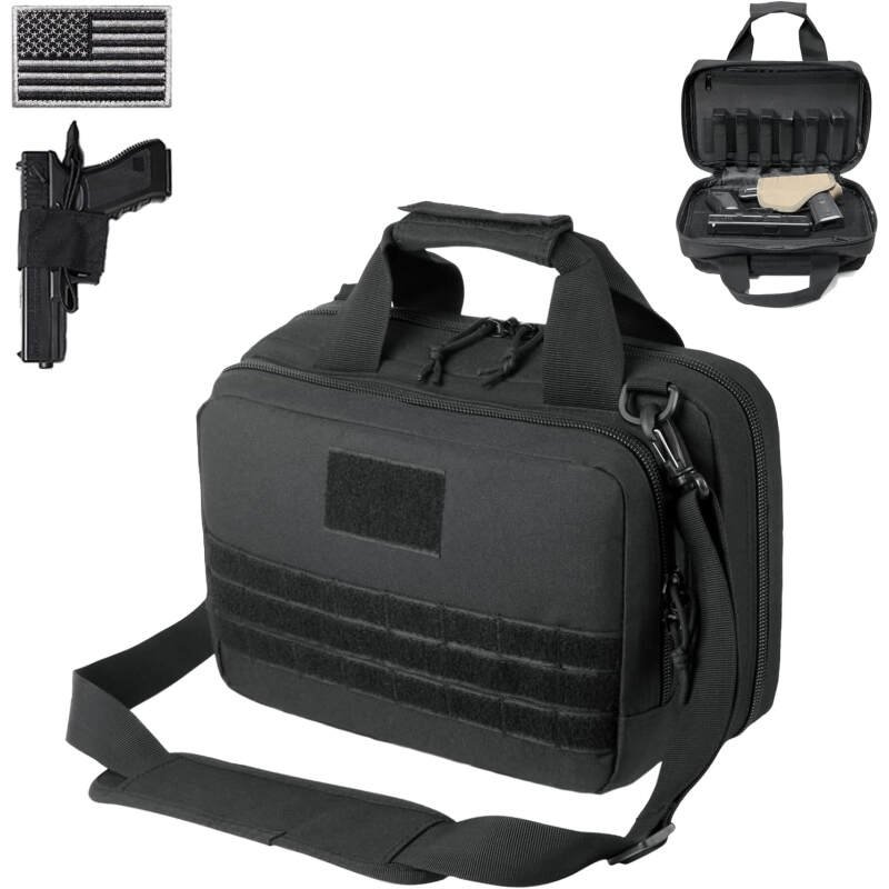DBTAC Gun Case Bag XS | Tactical 1~2 Pistol Bag Firearm Shooting Case with Lockable Zipper for Shooting Range Outdoor Hunting | US Flag Patch + Universal Holster Included