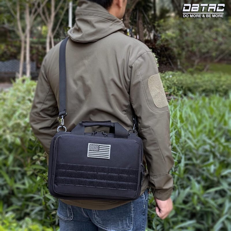 DBTAC Gun Case Bag XS | Tactical 1~2 Pistol Bag Firearm Shooting Case with Lockable Zipper for Shooting Range Outdoor Hunting | US Flag Patch + Universal Holster Included