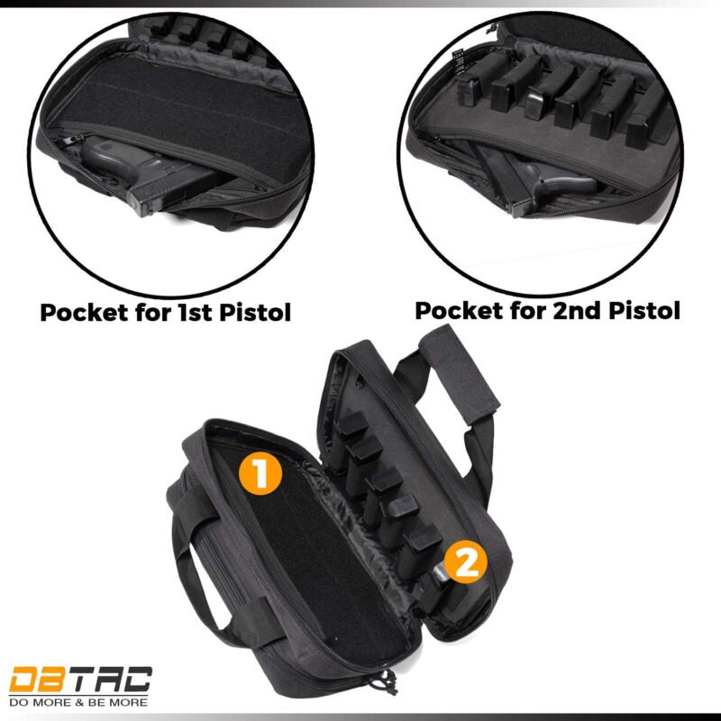 DBTAC Gun Case Bag XS | Tactical 1~2 Pistol Bag Firearm Shooting Case with Lockable Zipper for Shooting Range Outdoor Hunting | US Flag Patch + Universal Holster Included