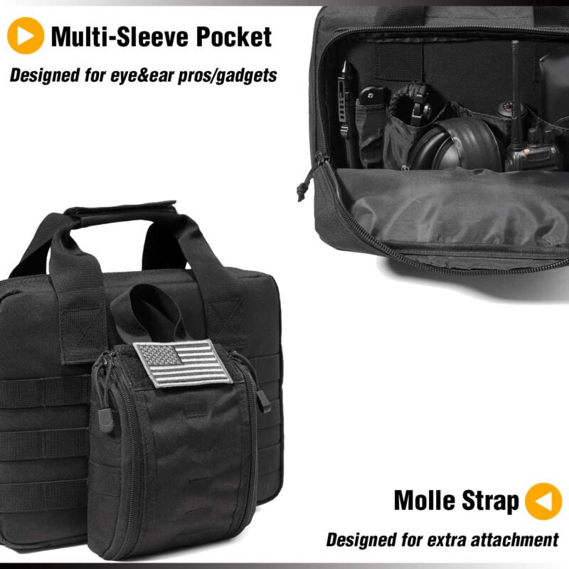 DBTAC Gun Case Bag XS | Tactical 1~2 Pistol Bag Firearm Shooting Case with Lockable Zipper for Shooting Range Outdoor Hunting | US Flag Patch + Universal Holster Included
