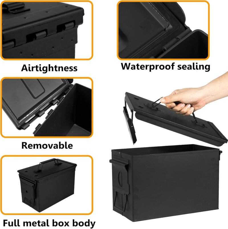 GUGULUZA Metal Ammo Can 30/50 Cal, Lockable Ammo Storage Case, Military Waterproof & Airtight Ammo Containers Box for Shotgun, Rifles, Pistols
