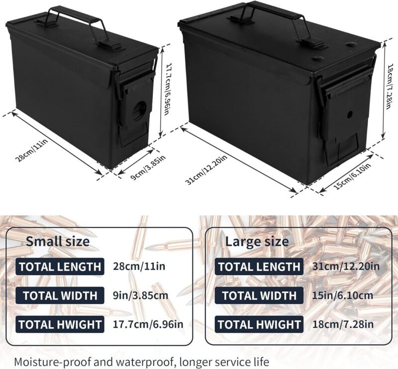GUGULUZA Metal Ammo Can 30/50 Cal, Lockable Ammo Storage Case, Military Waterproof & Airtight Ammo Containers Box for Shotgun, Rifles, Pistols