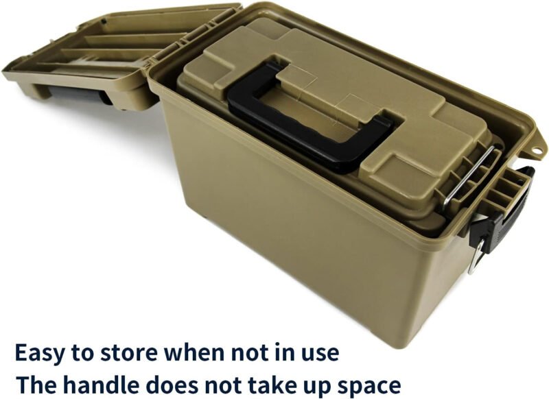 GUGULUZA Plastic Ammo Cans, 2-Pack Lockable Storage Containers, Waterproof Storage Boxes for Pistol, Rifle, Shotgun, Stackable Case Tan