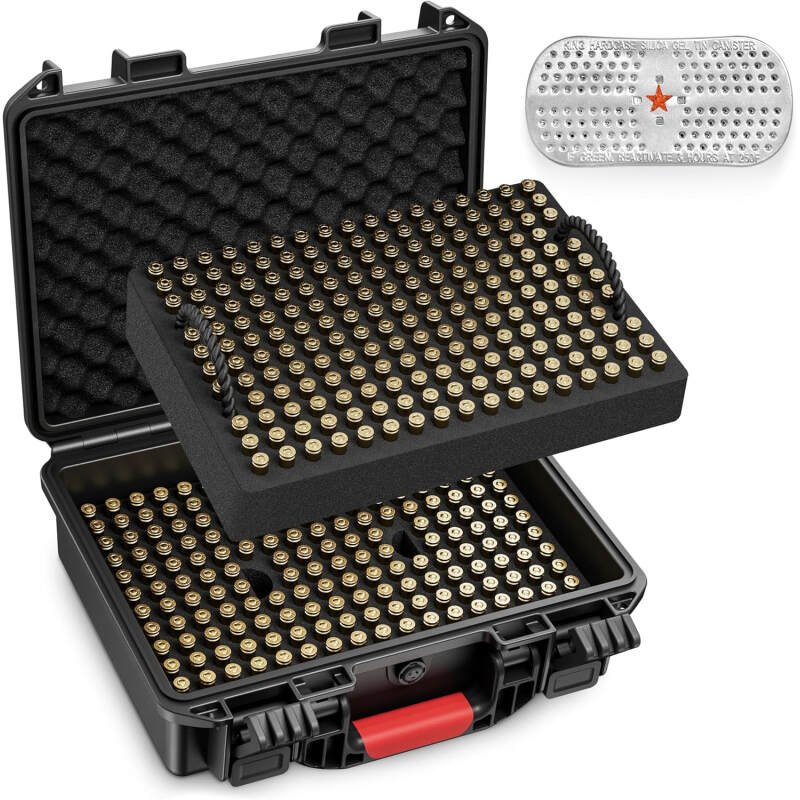 350 Round Bullet Locking Storage Case – Travel Safe/Mil Spec/Waterproof Ammo Box – for 9x19mm Parabellum/9mm Luger,.40 S&W, 380ACP, 38 S&W, 356 TS&W,7.63mm Mannlicher,8mm Steyr,.357SIG