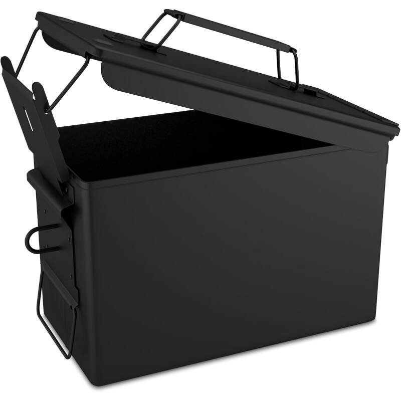 Lockable 30 & 50 Cal Metal Ammo Storage Box 9mm – Military & Army Steel Ammo Can for Ammunition Storage – Waterproof Ammo Crate Utility Box