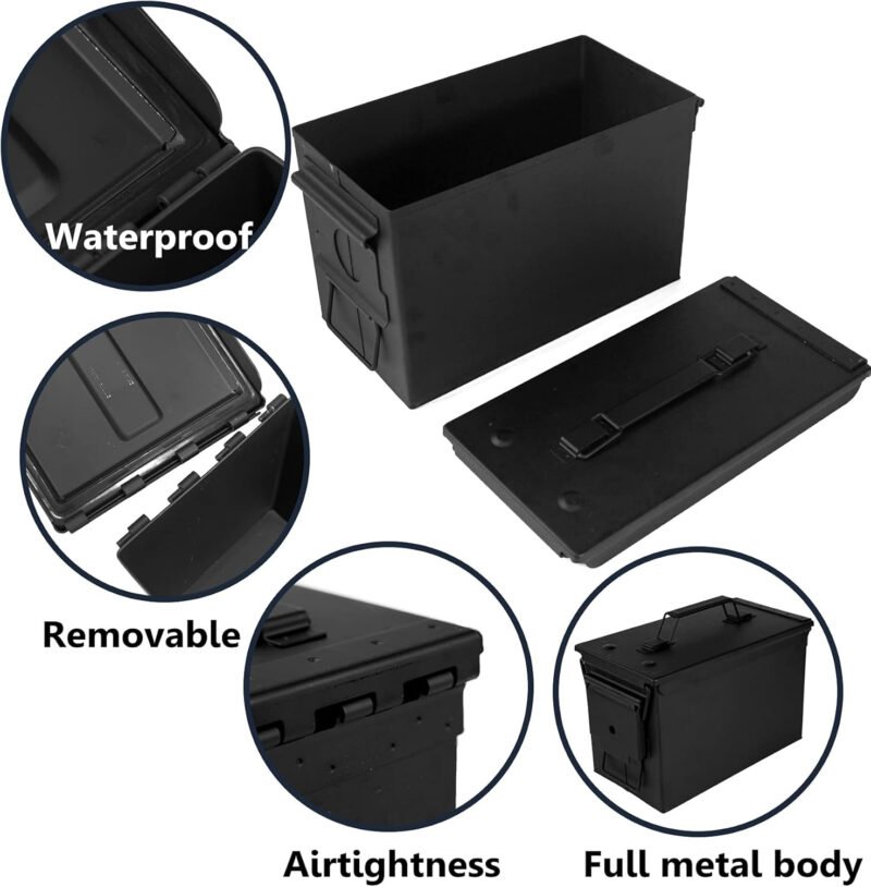GUGULUZA Metal Ammo Can 30/50 Cal, Lockable Ammo Storage Case, Military Waterproof & Airtight Ammo Containers Box for Shotgun, Rifles, Pistols