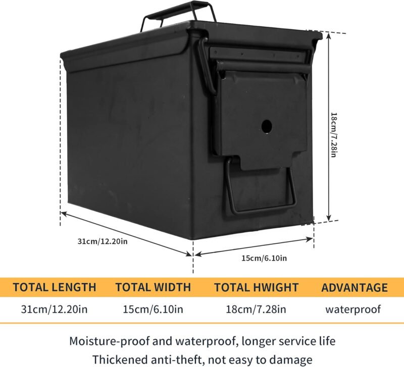 GUGULUZA Metal Ammo Can 30/50 Cal, Lockable Ammo Storage Case, Military Waterproof & Airtight Ammo Containers Box for Shotgun, Rifles, Pistols