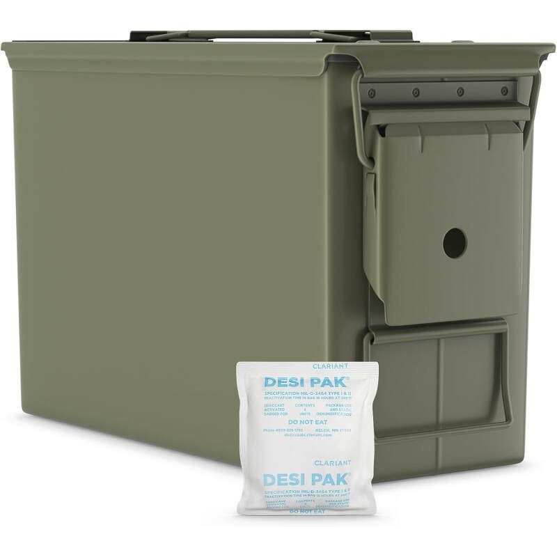 50 Cal Ammo Can M2A1 – Steel Ammo Boxes for Storage, Air Tight & Waterproof Metal Box for Ammunition Rounds or Underground Storage Container, Military Spec Certified Utility Dry Ammo Box + Sealed Lid