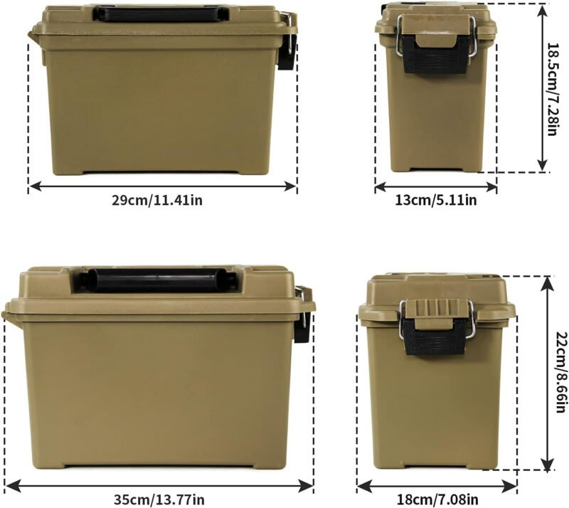 GUGULUZA Plastic Ammo Cans, 2-Pack Lockable Storage Containers, Waterproof Storage Boxes for Pistol, Rifle, Shotgun, Stackable Case Tan