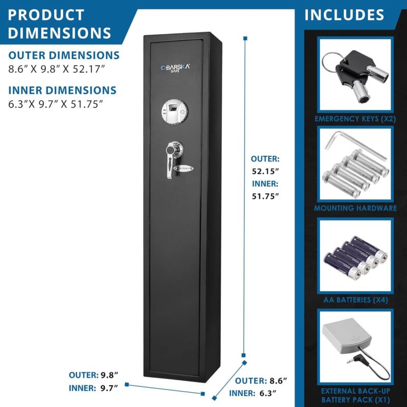 BARSKA Quick and Easy Access Biometric Fingerprint Rifle Shotgun Firearm Long Gun Safe for Home with Optional Silent Mode & Removable Shelf