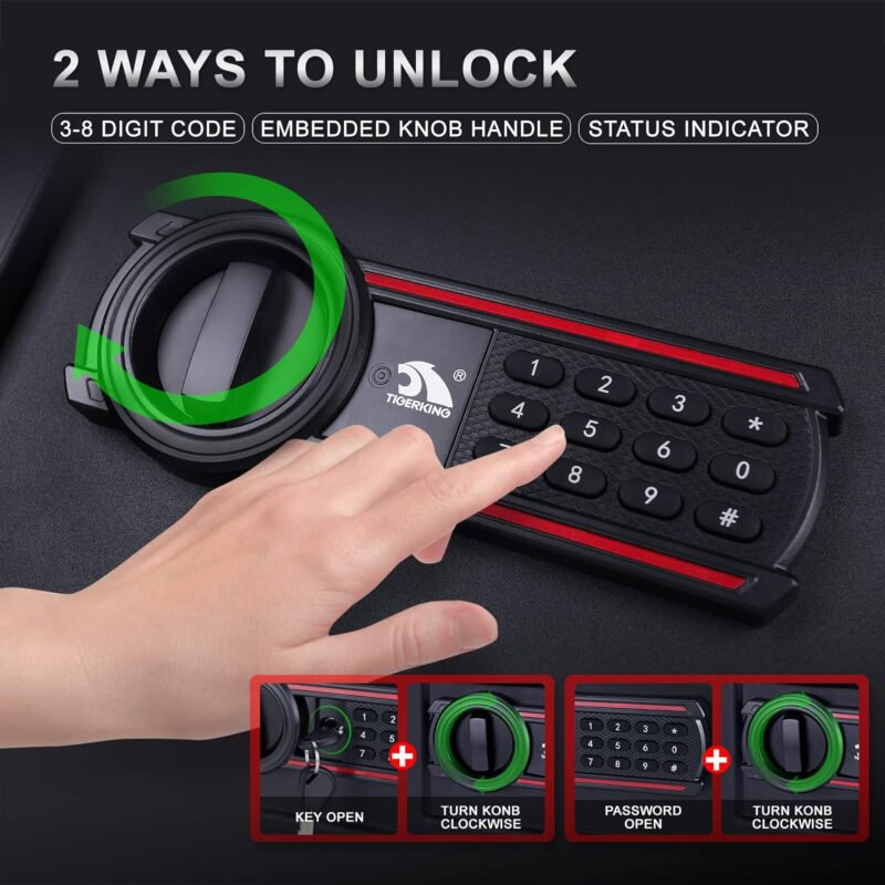 TIGERKING Digital Keypad Safe Box, Combination Lock Safe, Safe and Lock Box with Digital Keypad for Home, Office, Cash, Jewelry, Documents,1.8 Cubic Feet, Black