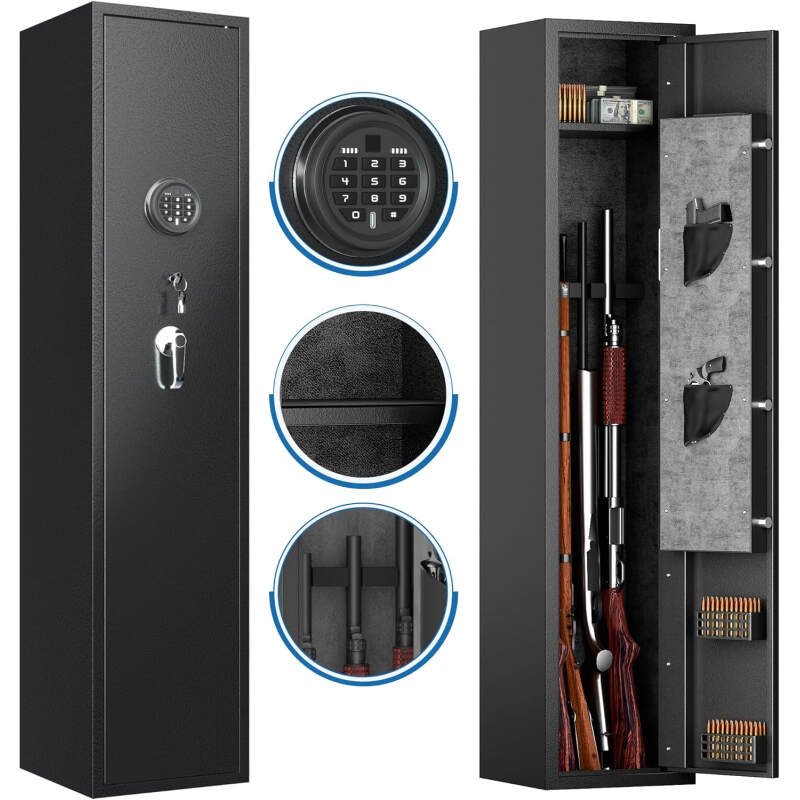 Home Rifle and Pistols Gun Safe with LED Light and Alarm System,Digital Keypad Lock,Quick Access 4-5 Rifle and 2 Pistol,Long Gun Cabinet with Removable Shelf