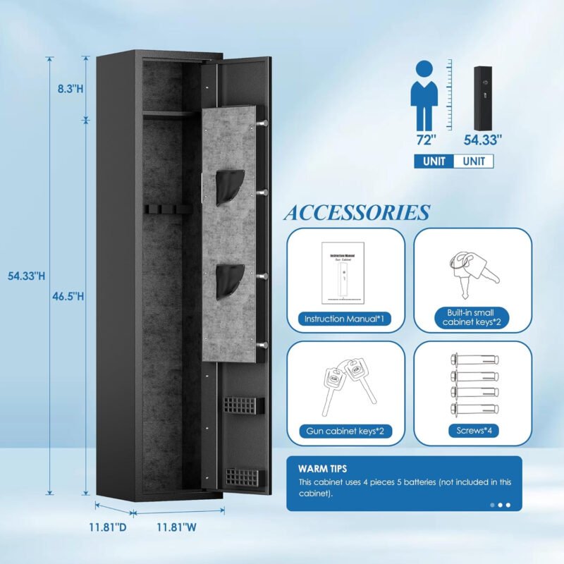 Home Rifle and Pistols Gun Safe with LED Light and Alarm System,Digital Keypad Lock,Quick Access 4-5 Rifle and 2 Pistol,Long Gun Cabinet with Removable Shelf