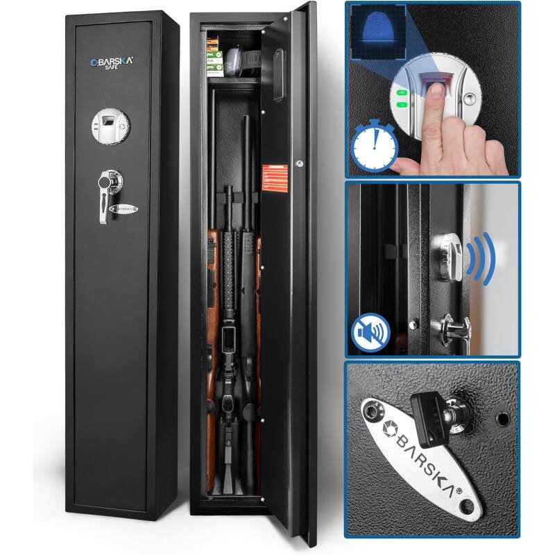 BARSKA Quick and Easy Access Biometric Fingerprint Rifle Shotgun Firearm Long Gun Safe for Home with Optional Silent Mode & Removable Shelf