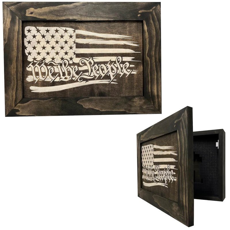 American Flag We The People Decorative and Secure Hidden Gun Cabinet (Black and White)