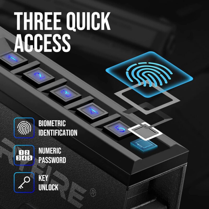 GLORYFIRE Gun Safe Biometric Pistol Safe, Mounted Nightstand Quick Access Handgun Safe and Gun Lock Box for Car, Truck, Desk, Bedside, Wall with Security Fingerprint, Key Access, PIN Code