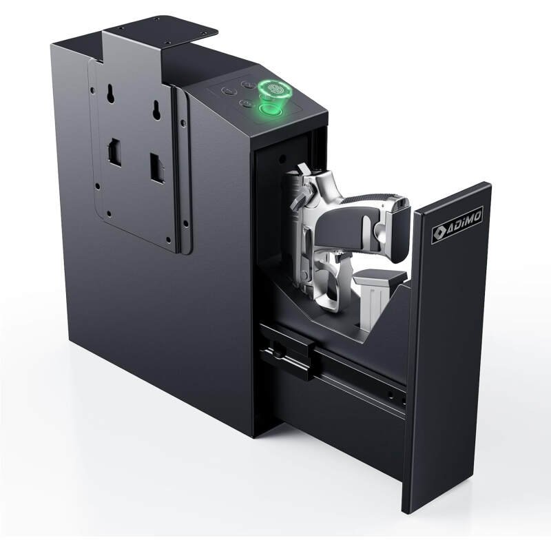 ADIMO Handgun Safe, Slider Biometric Fingerprint Gun Safe for Handgun Supports 3 Quickly Access Ways, Fingerprint, PIN Code and Key, Pistol Safe for Car, Truck, Desk, Bedside Gun Safe