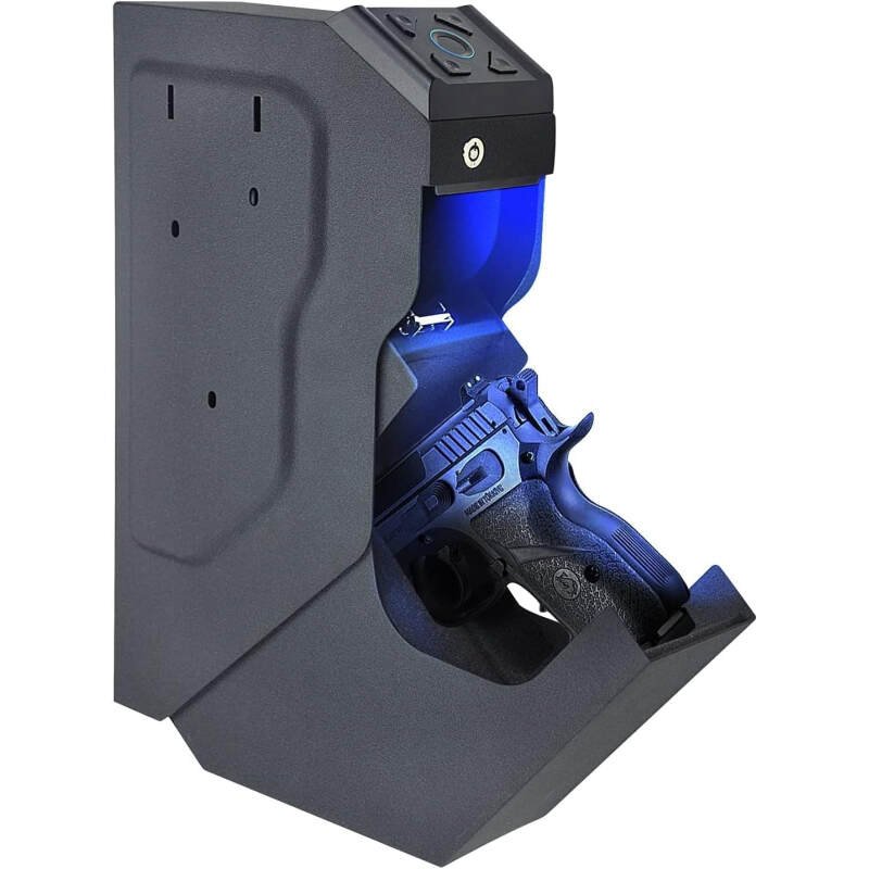 Gun Safe Biometric Quick Access Handgun Safes for Pistols Bedside Fingerprint Pistol safe Nightstand Smart Gun Safety Wall Mount Desk Keypad Key