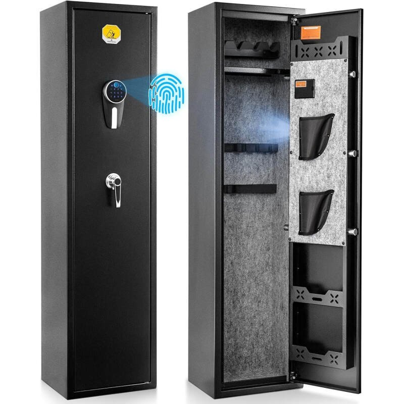 BlackSmith 6 Rifle Gun Safe for Home Rifle and Pistols Long Gun Safe 0.1s Quick Access Biometric Rifle Safe Fingerprint Gun Cabinet Keypad with Door Panel Organizer Dual Alarm Password Memory Function