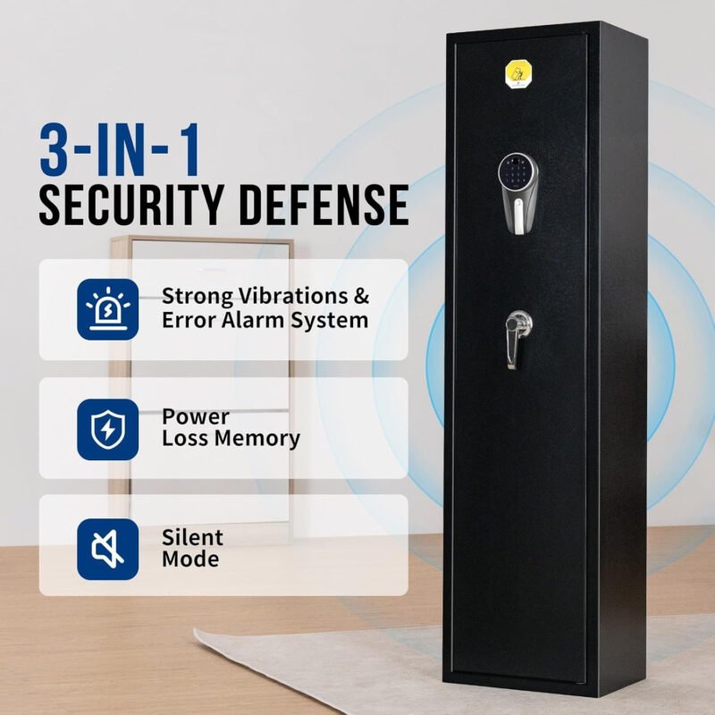 BlackSmith 6 Rifle Gun Safe for Home Rifle and Pistols Long Gun Safe 0.1s Quick Access Biometric Rifle Safe Fingerprint Gun Cabinet Keypad with Door Panel Organizer Dual Alarm Password Memory Function