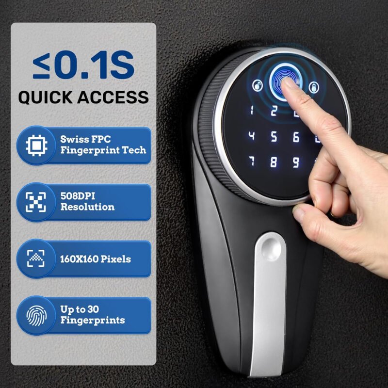 BlackSmith 6 Biometric Rifle Safe 0.1s Quick Access Gun Safe for Rifles and Pistols Fingerprint Recognition Gun Cabinet Keypad Wall Mount Rifle Gun Safe with Password Memory Function Dual Alarm System