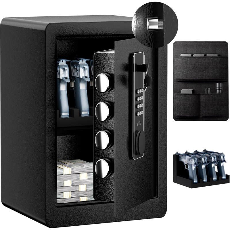 Gun Safe for Handgun, 2.0 Cu ft Home Safe with Pistol Rack Door Organizer, Pistol Safe with Digital Electronic Keypad, Alarm Gun Safe with Adjustable Shelf, Fixable Silent Safe for Valuables