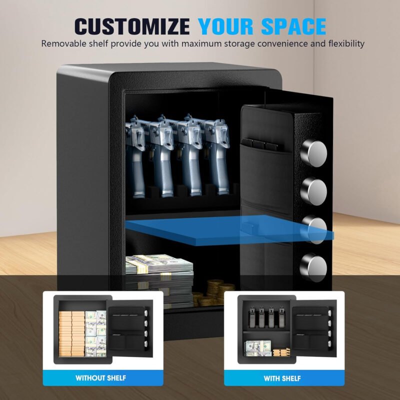 Gun Safe for Handgun, 2.0 Cu ft Home Safe with Pistol Rack Door Organizer, Pistol Safe with Digital Electronic Keypad, Alarm Gun Safe with Adjustable Shelf, Fixable Silent Safe for Valuables