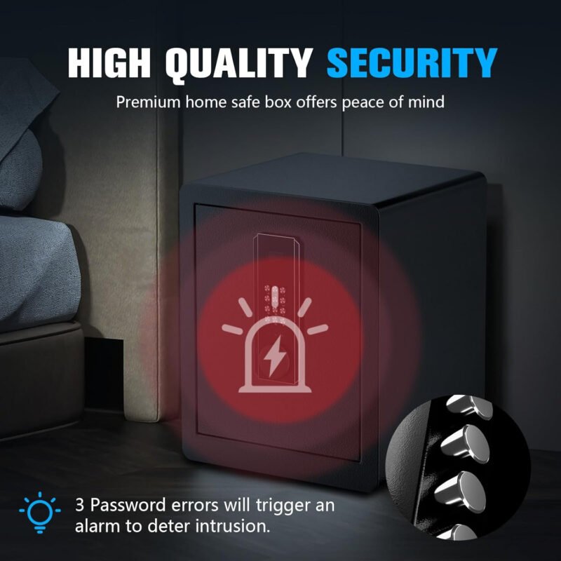 Gun Safe for Handgun, 2.0 Cu ft Home Safe with Pistol Rack Door Organizer, Pistol Safe with Digital Electronic Keypad, Alarm Gun Safe with Adjustable Shelf, Fixable Silent Safe for Valuables