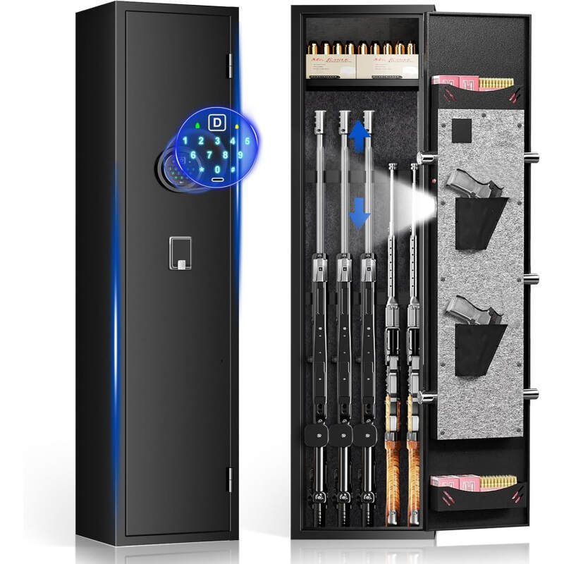 4-5 Gun Safes,Digital Rifle Safe for Home Shotguns and Pistols,0.1s Quick Access Gun Cabinets,Heavy-Duty Rilfe Security Safe for Rifles with Removable Shelf,Adjustable Rifle Rack,TYPE-C Charging Port