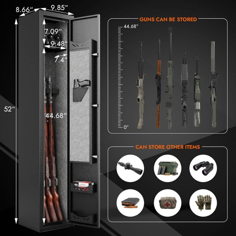 KAER Gun Safes with 180-Degree Full Access Door and Removable Shelf for 2 Home Rifles and Pistols Digital Quick Access Electronic Firearm Safe with Pistol Rack and Ammunition Storage Shelves…