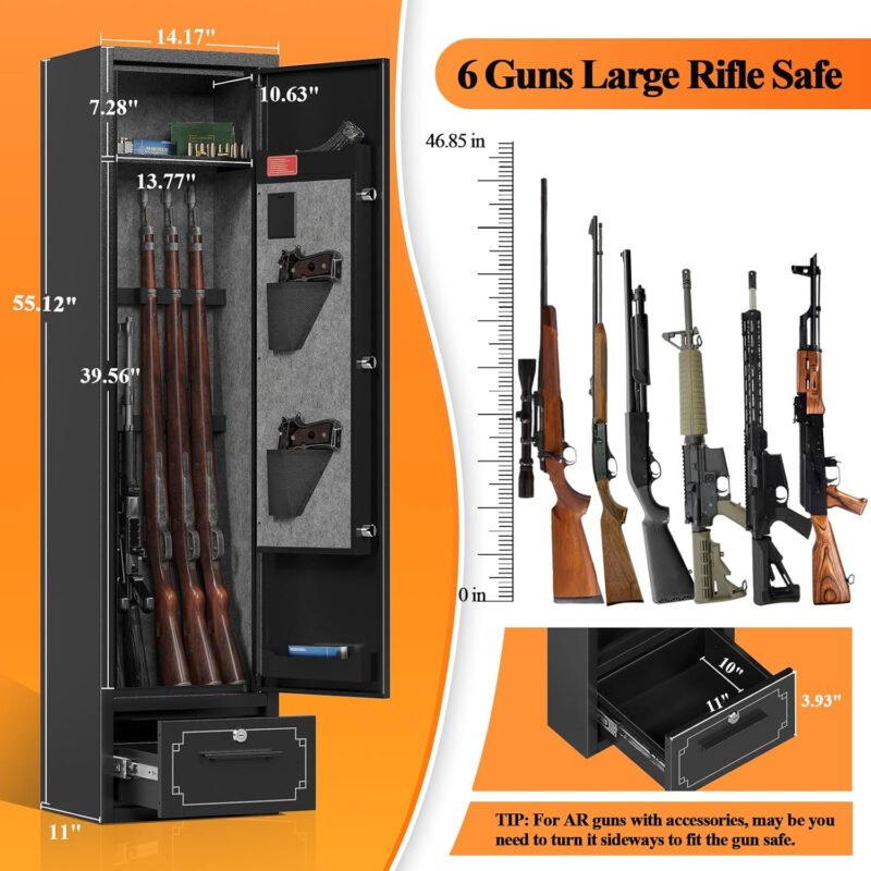 KAER 5-6 Gun Safe,Gun Safes for Rifle and Pistols,Gun Cabinets,Rifle Safe,Gun Safes for Rifle and Shotguns,Gun Safes & Cabinets with Drawer,Indoor Gun Rack,Removable Shelf