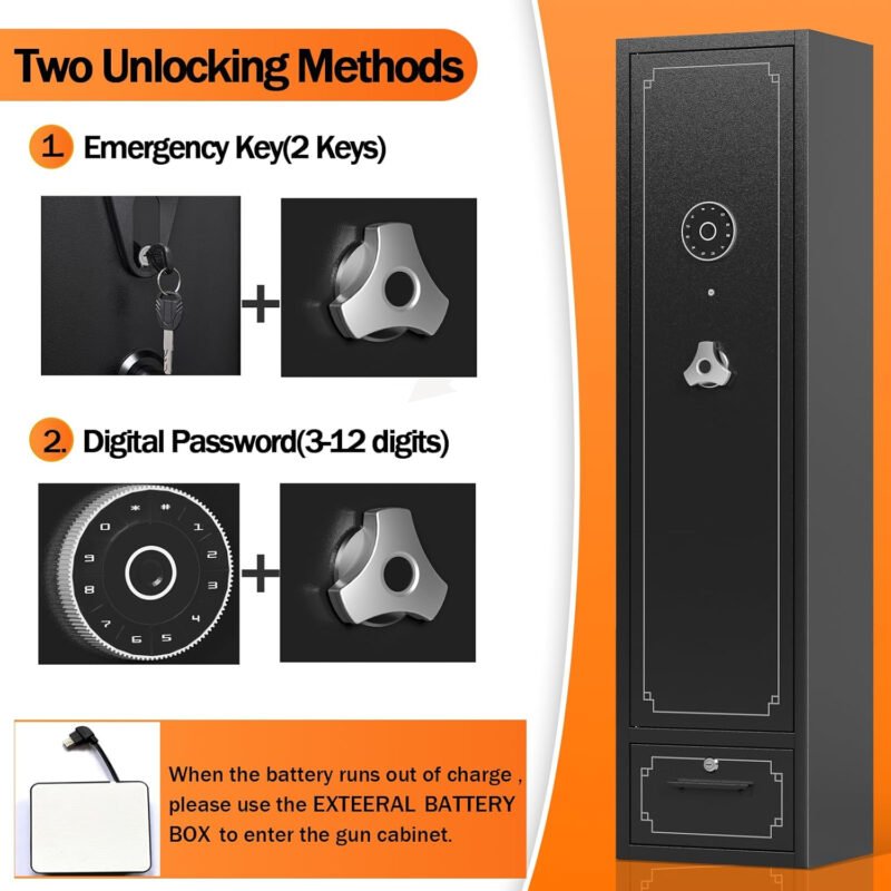 KAER 5-6 Gun Safe,Gun Safes for Rifle and Pistols,Gun Cabinets,Rifle Safe,Gun Safes for Rifle and Shotguns,Gun Safes & Cabinets with Drawer,Indoor Gun Rack,Removable Shelf
