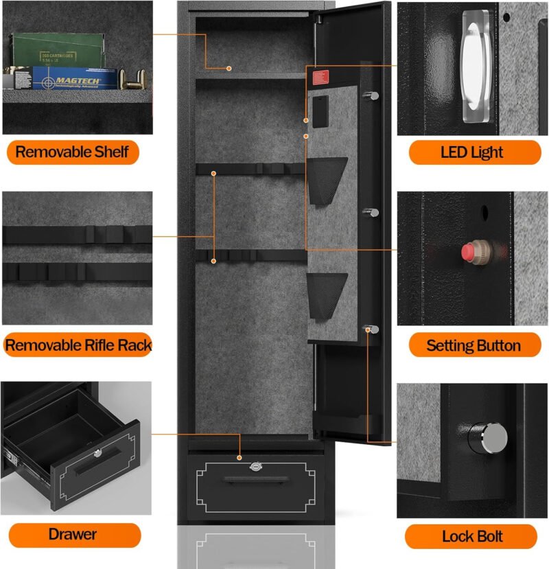 KAER 5-6 Gun Safe,Gun Safes for Rifle and Pistols,Gun Cabinets,Rifle Safe,Gun Safes for Rifle and Shotguns,Gun Safes & Cabinets with Drawer,Indoor Gun Rack,Removable Shelf
