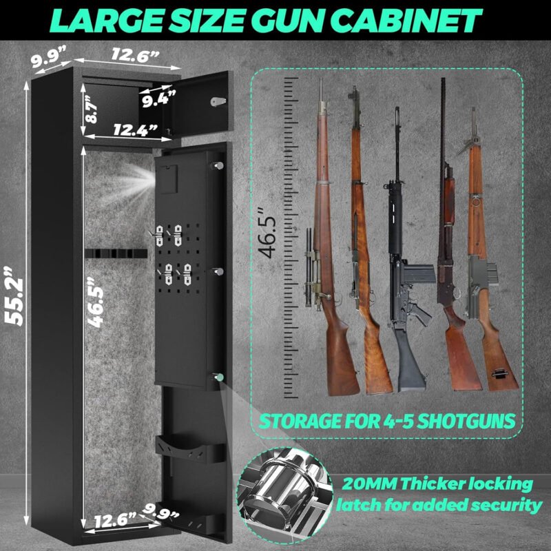 Karini 5 Gun Safe,Large Capacity Gun Safes for Rifles and Pistols,Gun Cabinet with Electronic Lock, Long Gun Safes,Anti-Theft Gun Safe for Rifles with Pistol Racks