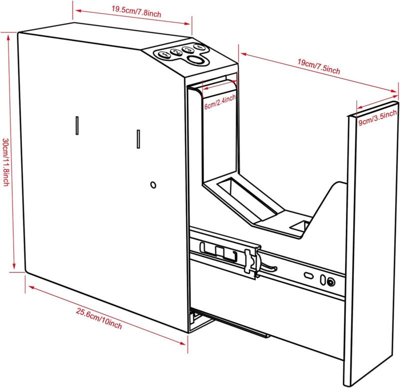 Biometric Slider Handgun Gun Safe for Nightstand, Desk, Bed Side,Truck – Auto Sliding Door Hand Gun Safe for Pistol -with Fingerprint, PIN Code, KEY Access
