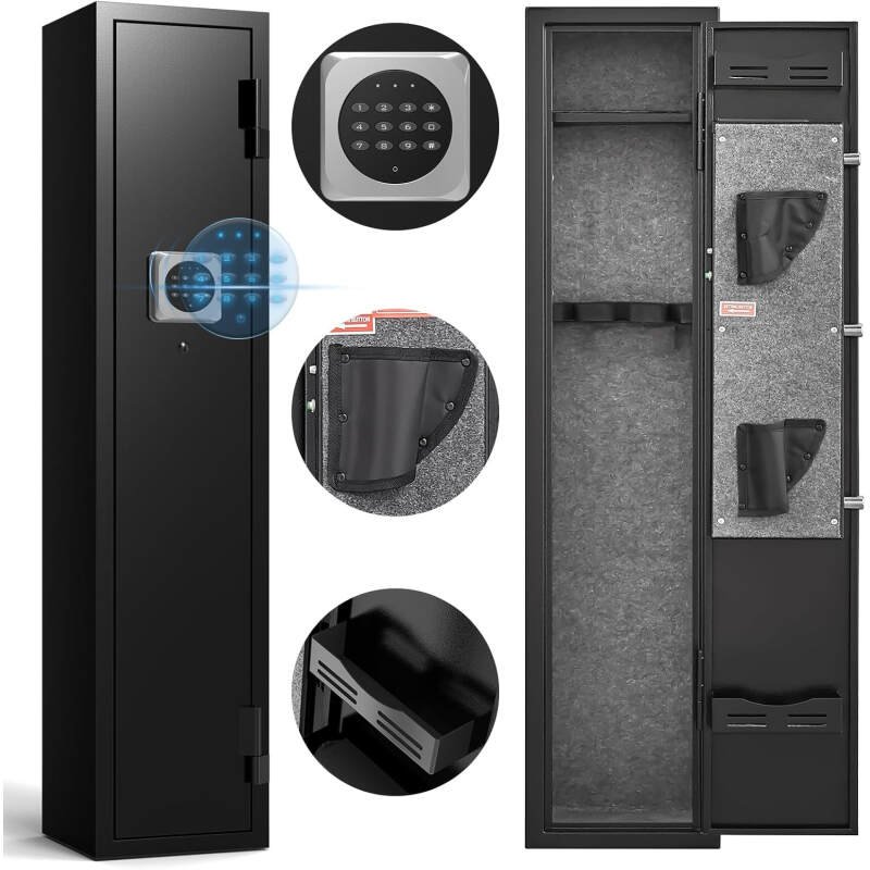 2 Gun Safe, Small Rifle Safe with Alarm System, 180 ° Quick Access Gun Cabinet for Rifles and Pistols, Electronic Shotgun Safe with Removable Shelf, Rifle Cabinet with Pistol Bags, Ammo Rack